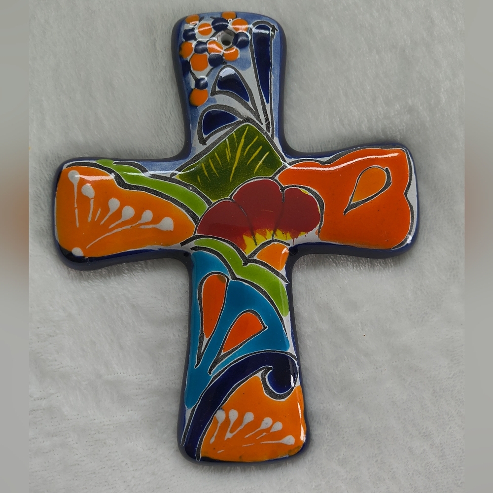 Talavera 6" Wall Cross Mexico Pottery Hand Painted Folk Art Religious Christian